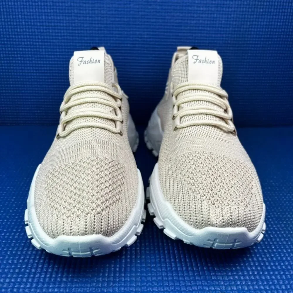🔴 Fashion Women`s Size 11 Beige Slip-on Fashion Breathable Mesh Shoes